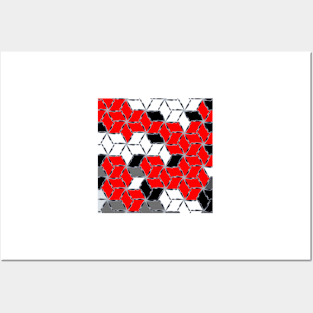 red white black grey cubes geometric 3d pattern Posters and Art